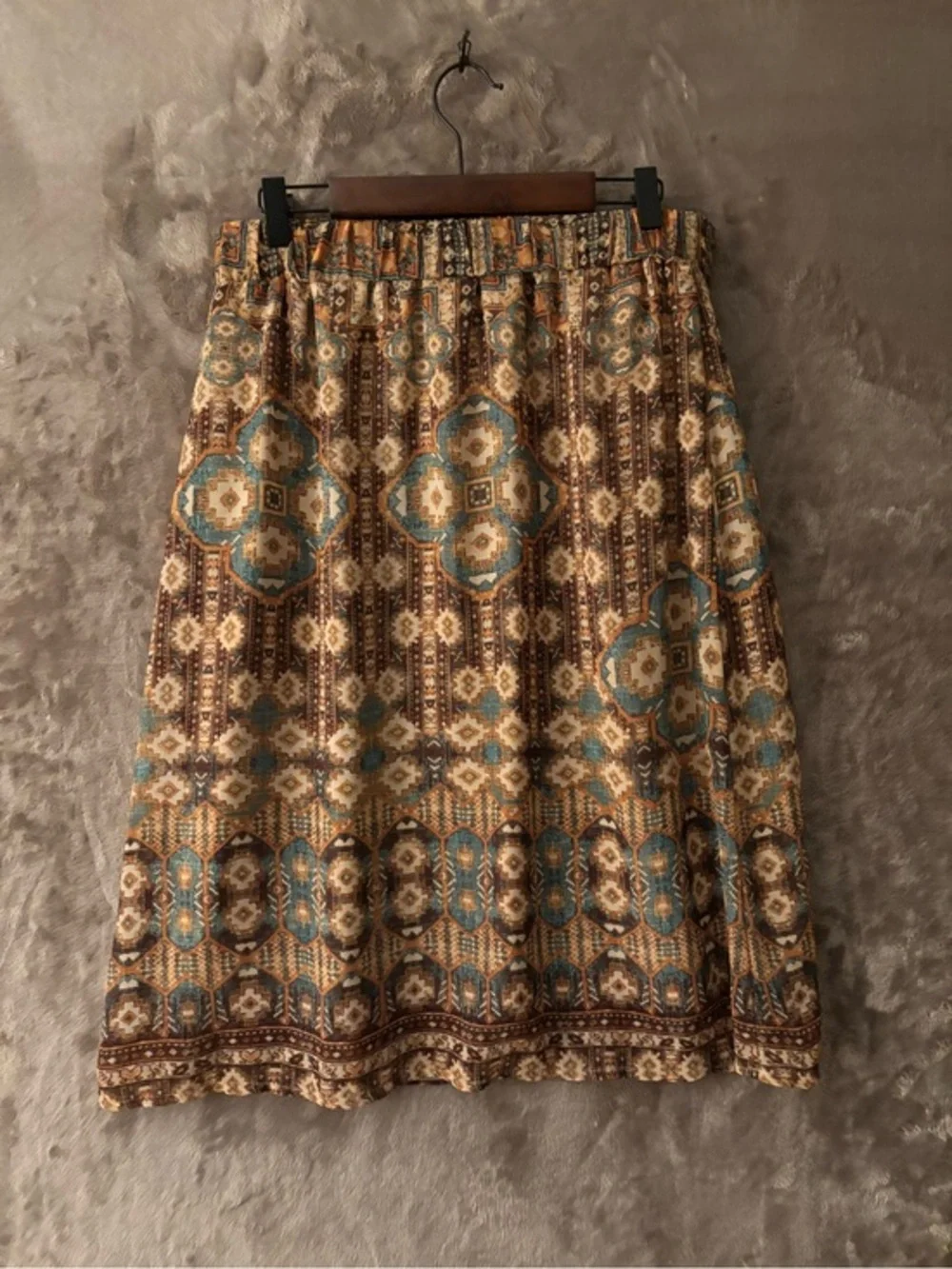 Lapis Geometric Pattern Midi Skirt Women’s Size L Brown and Teal